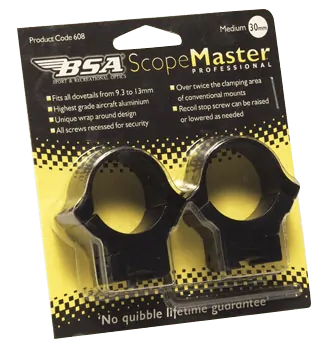BSA 2 PC DOUBLE SCREW HIGH 1”  9.3-13MM DOVETAIL SCOPE MOUNTS