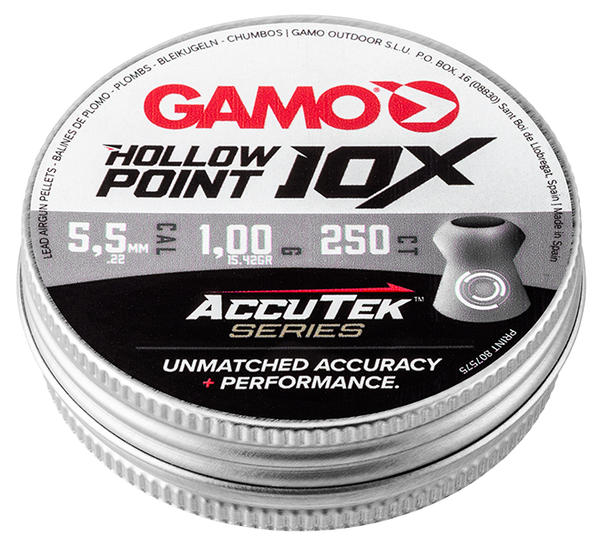 GAMO HOLLOW POINT 10X ACCUTEK SERIES PELLETS .22 TIN 250